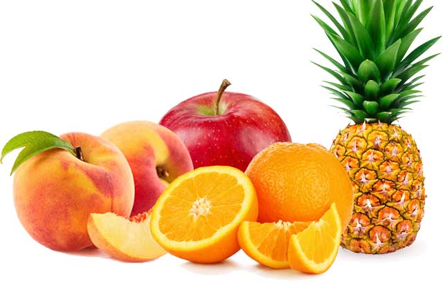a variety of fruit including pineapple, peaches and oranges