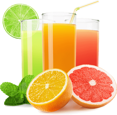 Variety of fruit drinks in glasses