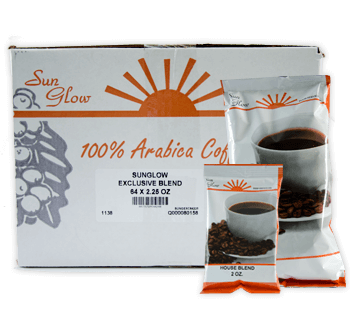 Sun Glow's 100% Arabica Coffee in bags and box.